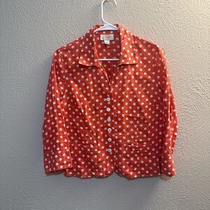 Talbots Linen Red Polka Dot Button-Up Shirt
